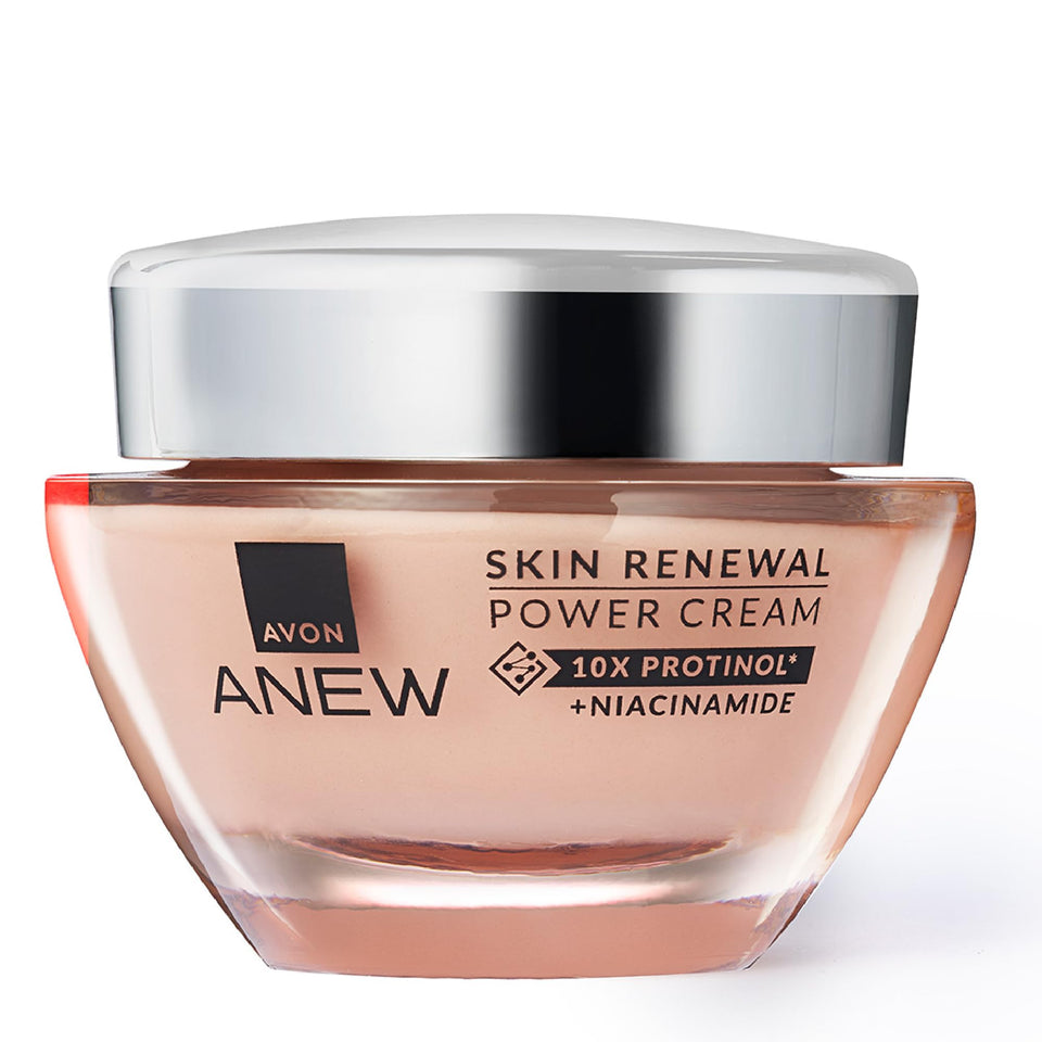 AVON Anew Renewal Power Cream jar showing hydrating properties for skin