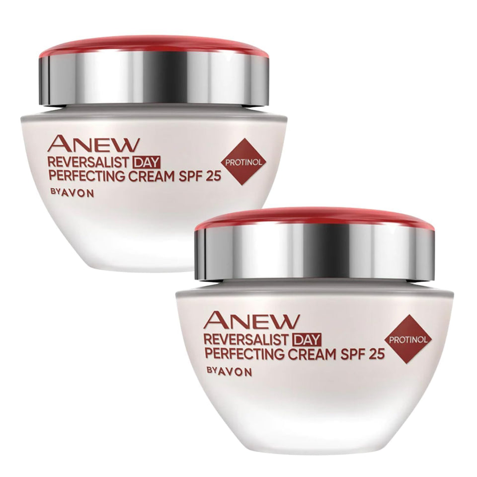 AVON Anew Reversalist Day Cream twin-pack on vanity for daily hydration.