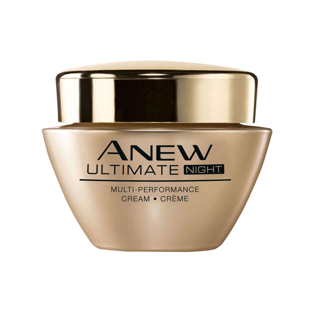 AVON Anew Ultimate Night Cream jar close-up showing rich overnight hydration.