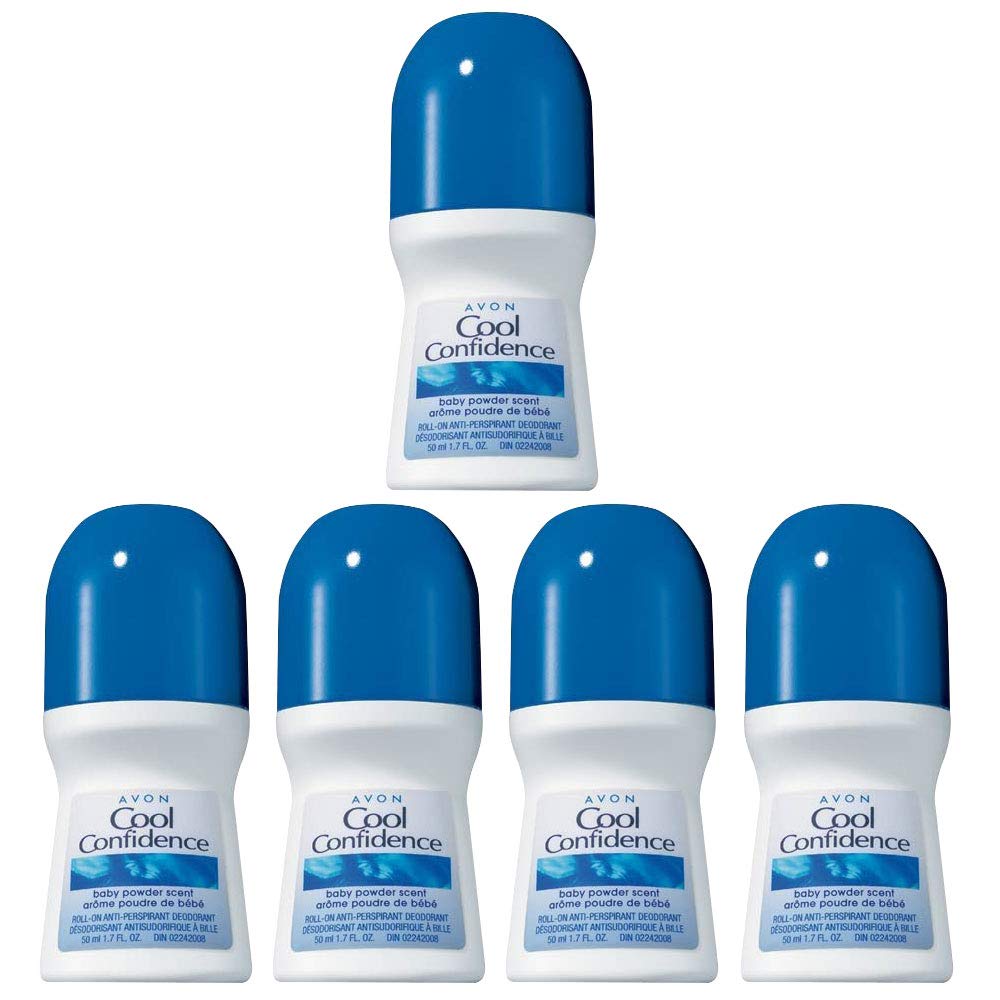 AVON Cool Confidence deodorant bottle front with soft baby powder scent and freshness.