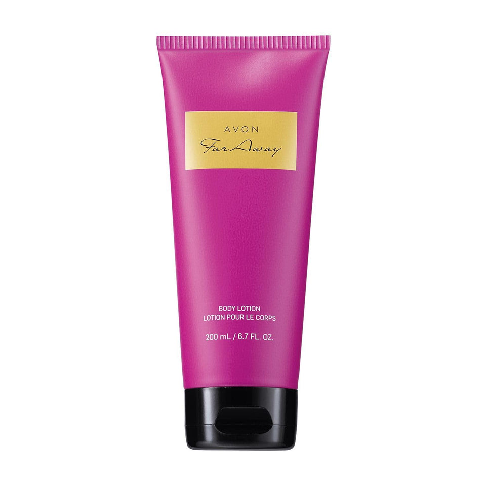 AVON Far Away Liberating perfumed body lotion bottle with long-lasting exotic fragrance.