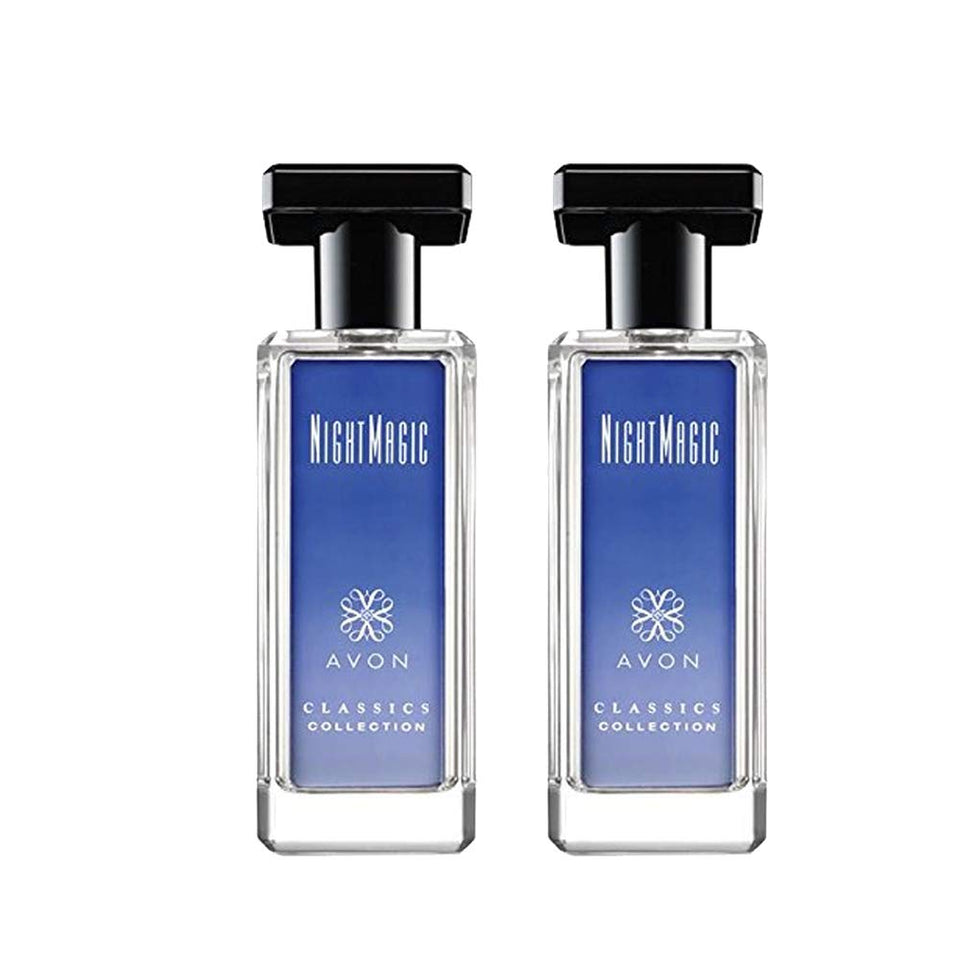 AVON Night Magic bottle close-up for evening wear with a woody floral scent.