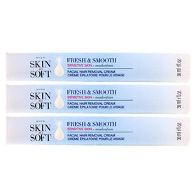 AVON Skin So Soft Fresh & Smooth facial hair removal cream packaging for sensitive skin.