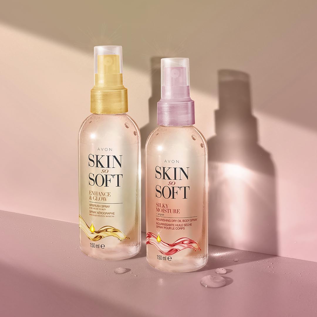 AVON Skin So Soft Argan Body Oil on skin for soft, hydrated glow.