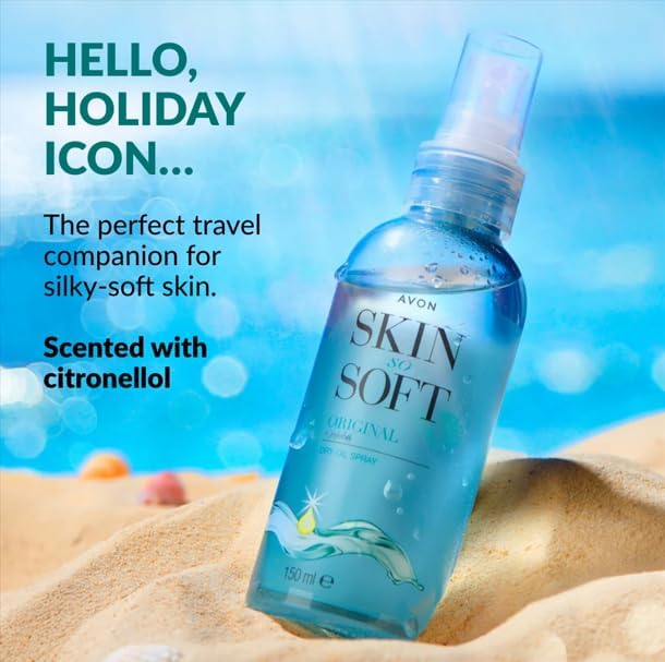 Label detail on Avon Skin So Soft Original Dry Oil Spray showing ingredients and scent