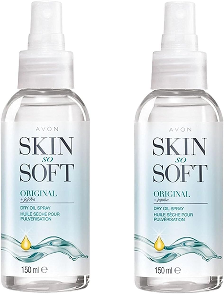 Spraying Avon Skin So Soft Original Dry Oil Spray for skin moisturizing