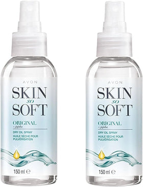 Spraying Avon Skin So Soft Original Dry Oil Spray for skin moisturizing