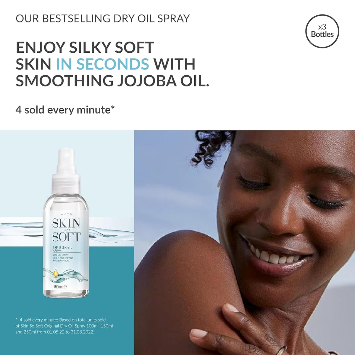 Close-up of spray application showing a non-greasy finish on skin