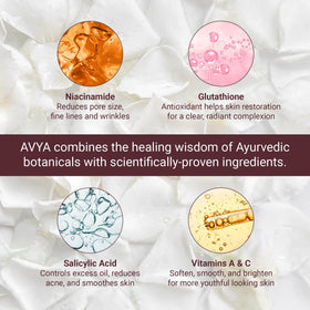 AVYA serum texture swirl demonstrates silky, fast-absorbing hydration.