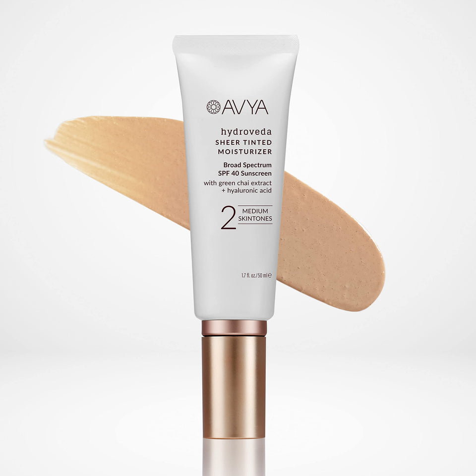 AVYA SPF 40 bottle in shade #2 for medium skin.