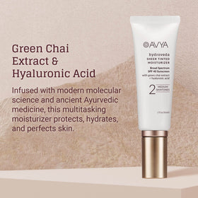 AVYA SPF 40 swatch showing natural, sheer coverage.