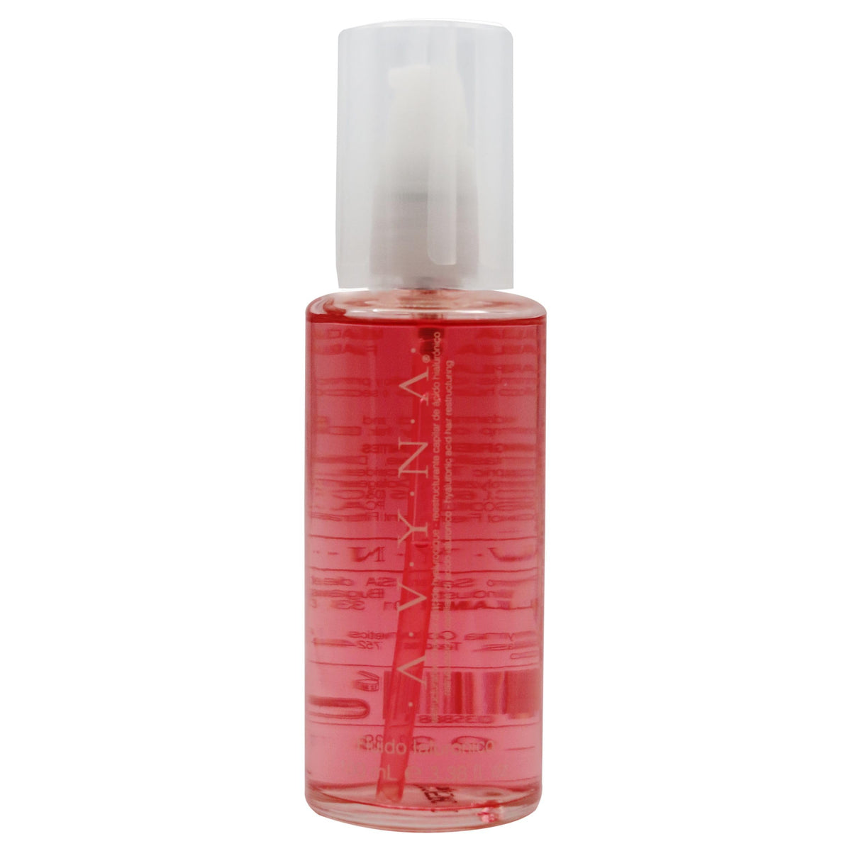 Avyna Hair Restructuring Liquid bottle close-up highlighting hyaluronic hydration