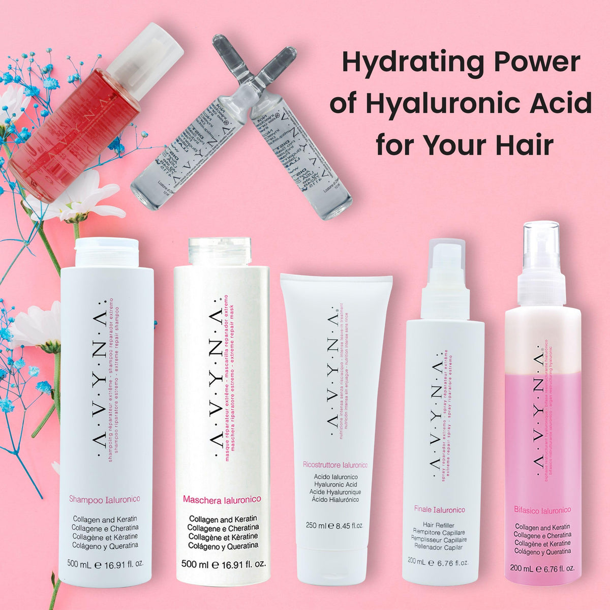 Avyna Hair Restructuring Liquid close-up on a strand with natural shine