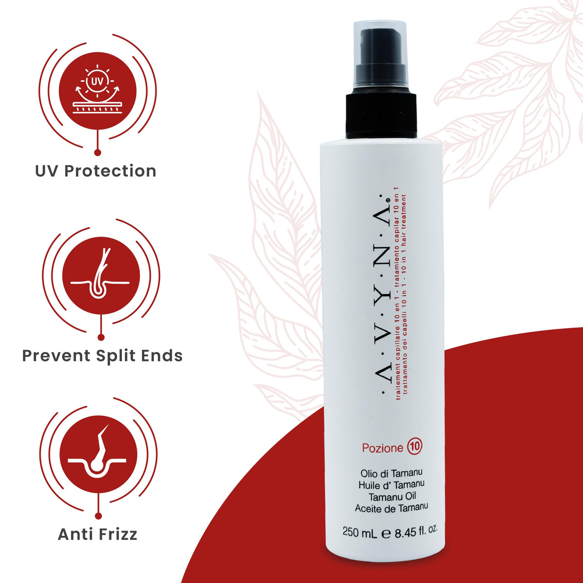 Nourishing Pozione 10 formula close-up showing hydration for hair
