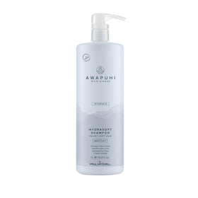 Awapuhi Wild Ginger HydraSoft Shampoo bottle-front highlights deep moisture for all hair types.