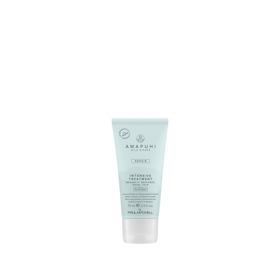 Awapuhi Wild Ginger Intensive Treatment bottle pouring with deep hydration for dry hair.