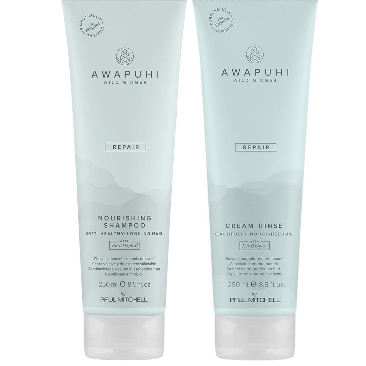 Awapuhi Wild Ginger Repair Gift Set shampoo bottle demonstrates color-safe cleansing for dry, damaged hair.