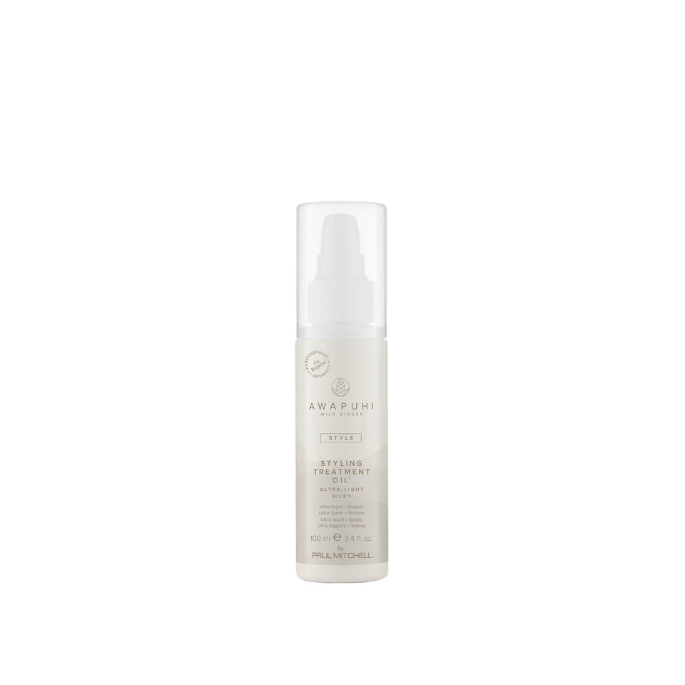 Awapuhi Wild Ginger styling oil bottle delivers premium leave-in care and shine for all hair types.