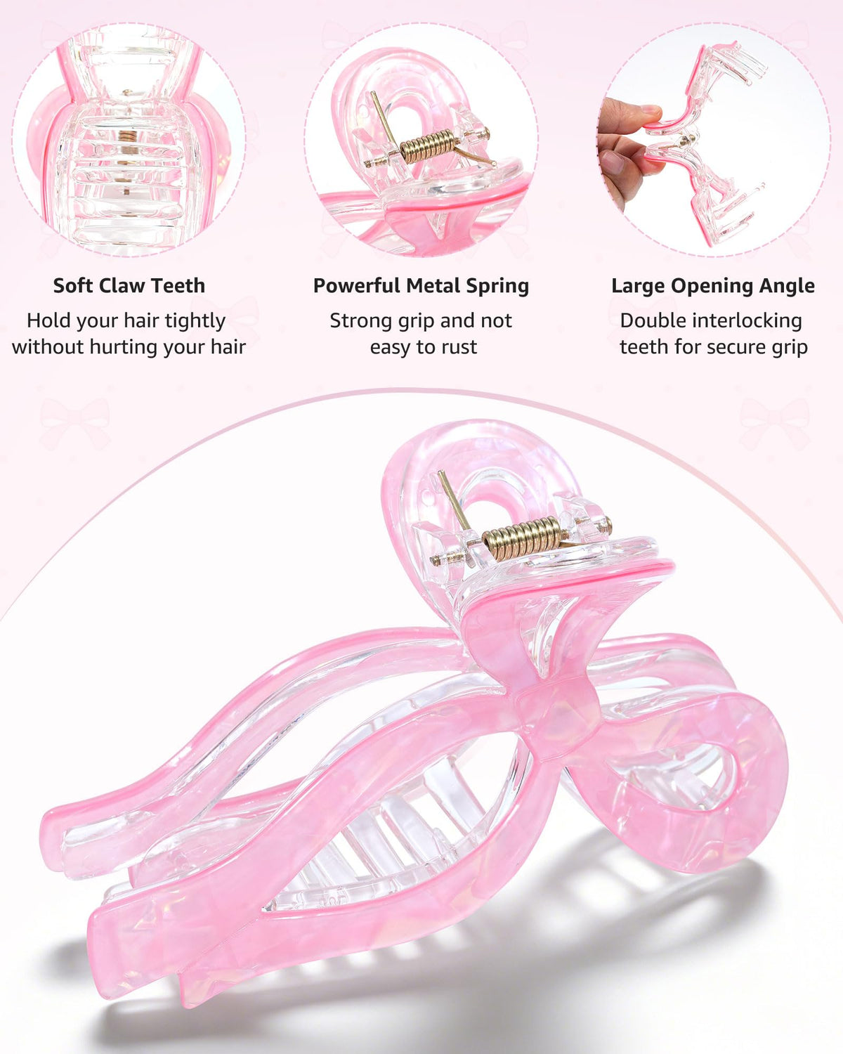 AWAYTR large 4.3-inch bow clip securing thick or long hair securely.