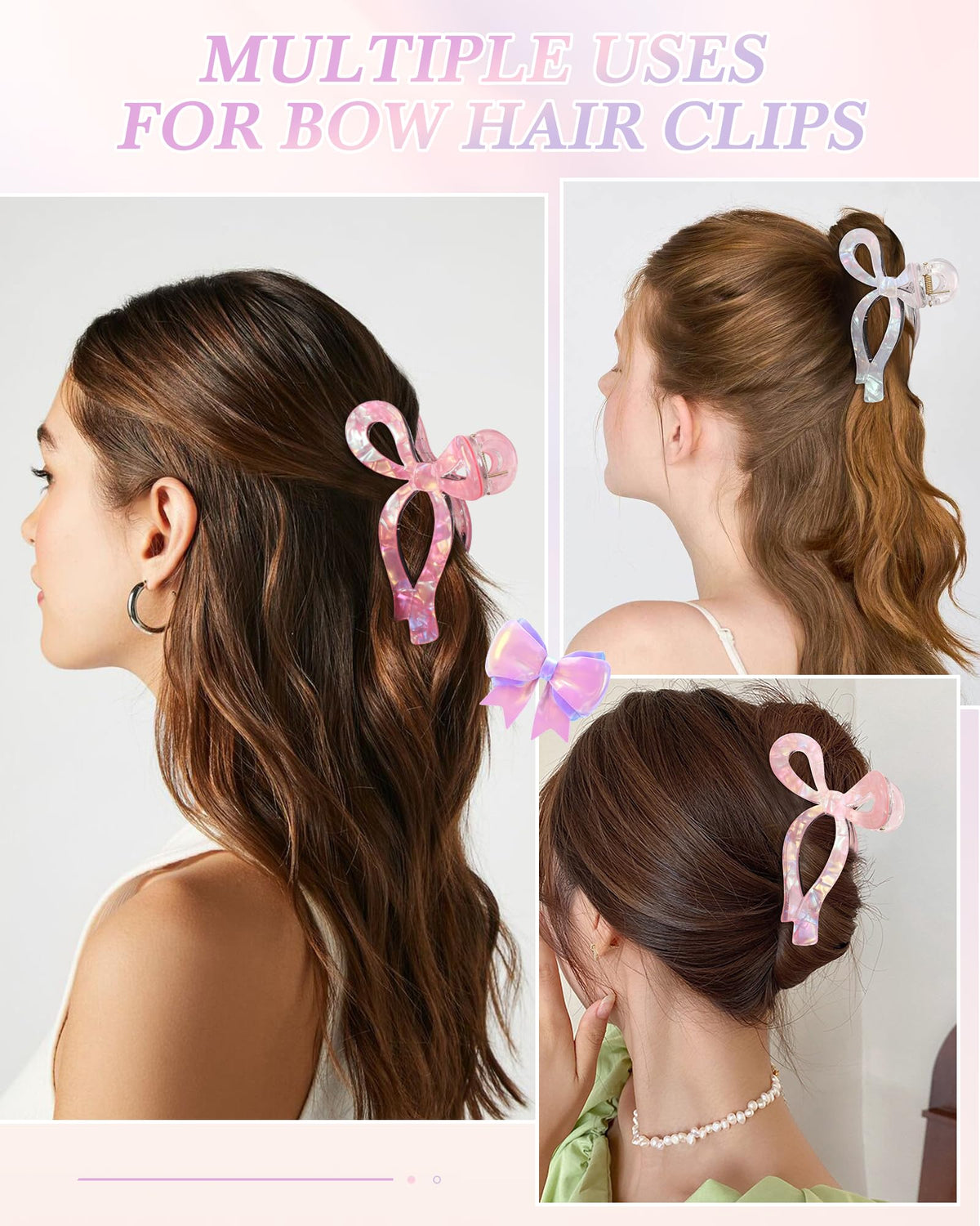 AWAYTR model wearing bow clip for a polished hairstyle in photos.
