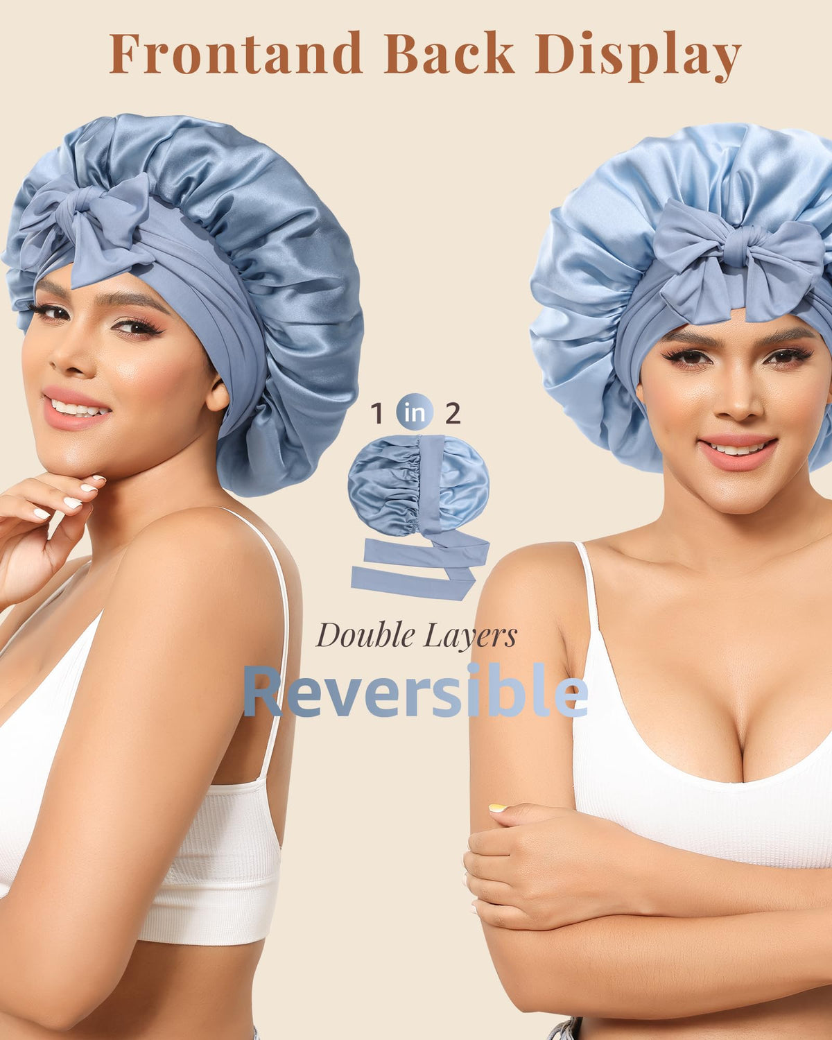 Awaytr two-layer silk bonnet preserves hairstyles while you sleep.
