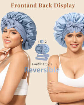 Awaytr two-layer silk bonnet preserves hairstyles while you sleep.
