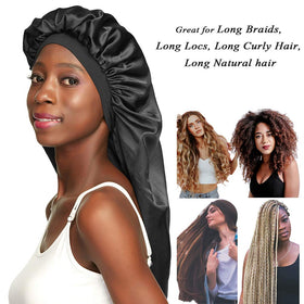 Awefeel long braids satin bonnet 27in black fits longer hair and reduces friction