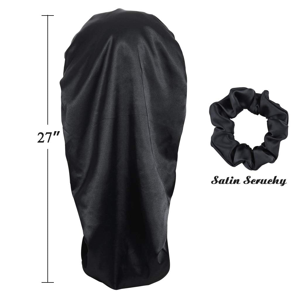 Awefeel premium satin fabric bonnet black feels smooth and reduces snags