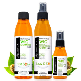 Awesome wig shampoo bottle pour demonstrates cleansing action for human hair wigs.