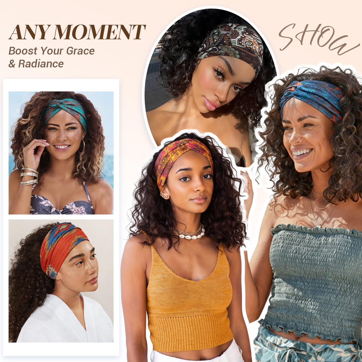 Awumbuk wide headbands eight-color set for versatile styling options.