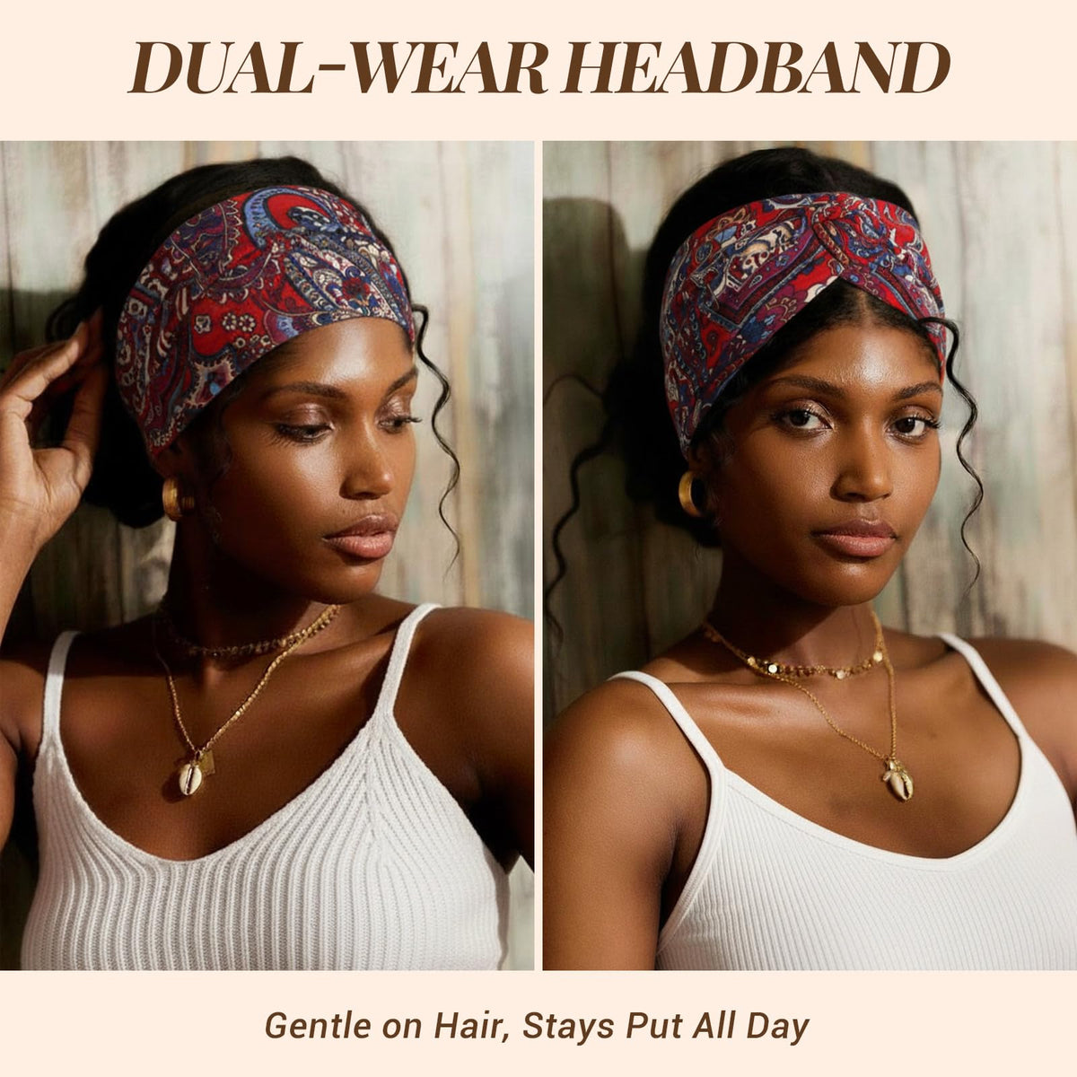 Awumbuk wide headbands boho-chic style complements casual and active outfits.