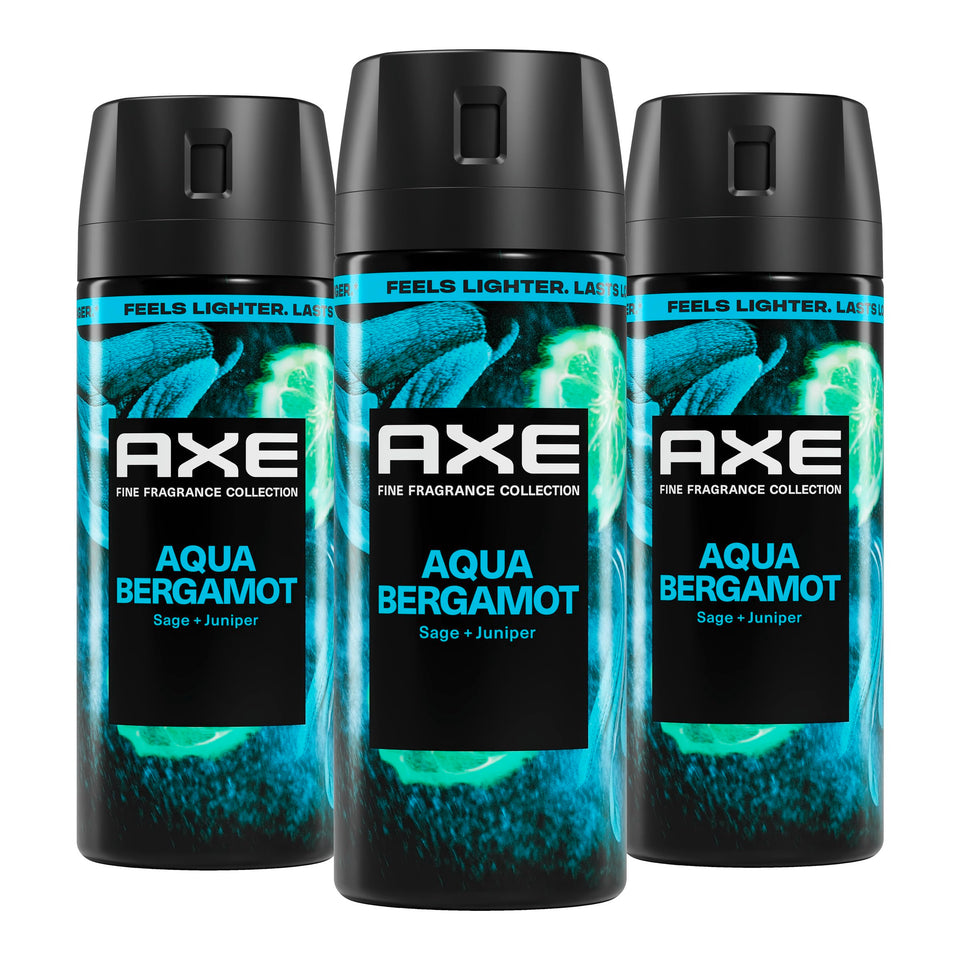 AXE Aqua Bergamot bottle close-up showing fresh citrus notes for daily confidence