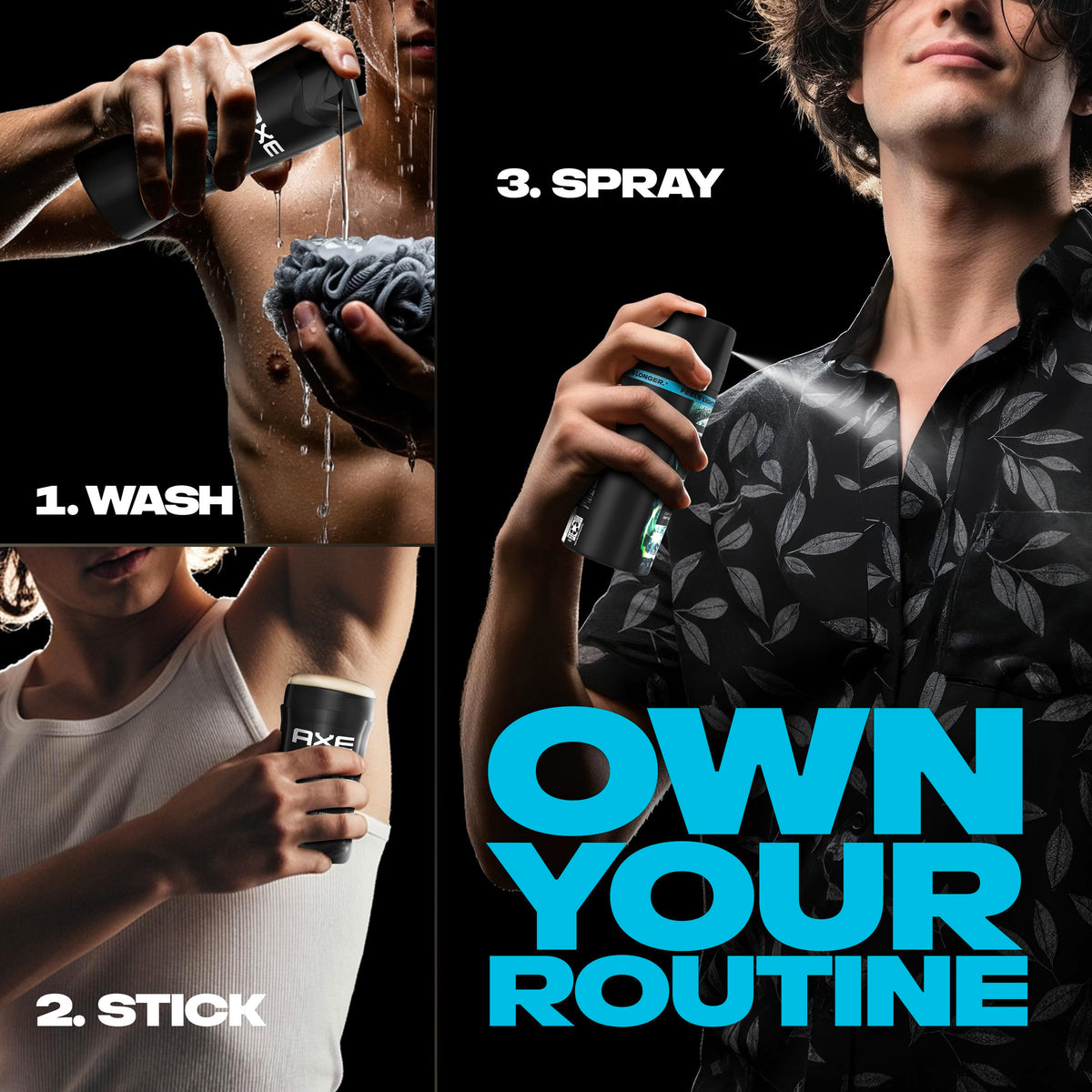 AXE Aqua Bergamot daily routine shot suggesting application after shower
