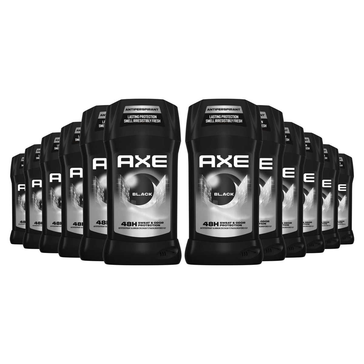 AXE Black antiperspirant stick 12-count front view for all-day dryness.
