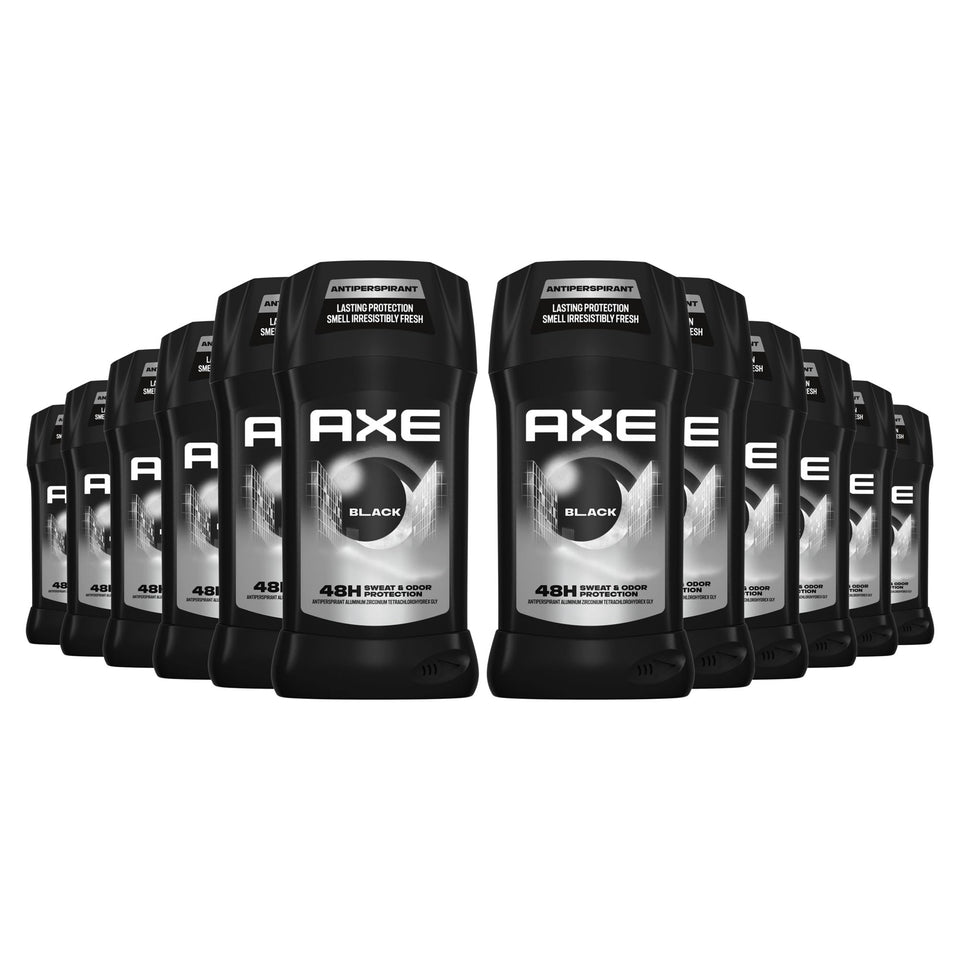 AXE Black antiperspirant stick 12-count front view for all-day dryness.