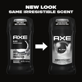 AXE Black antiperspirant stick application close-up shows invisible formula.