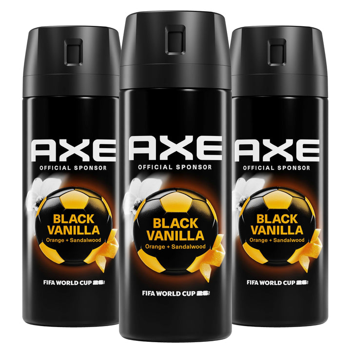 AXE Black Vanilla bottle with spray for long-lasting freshness.