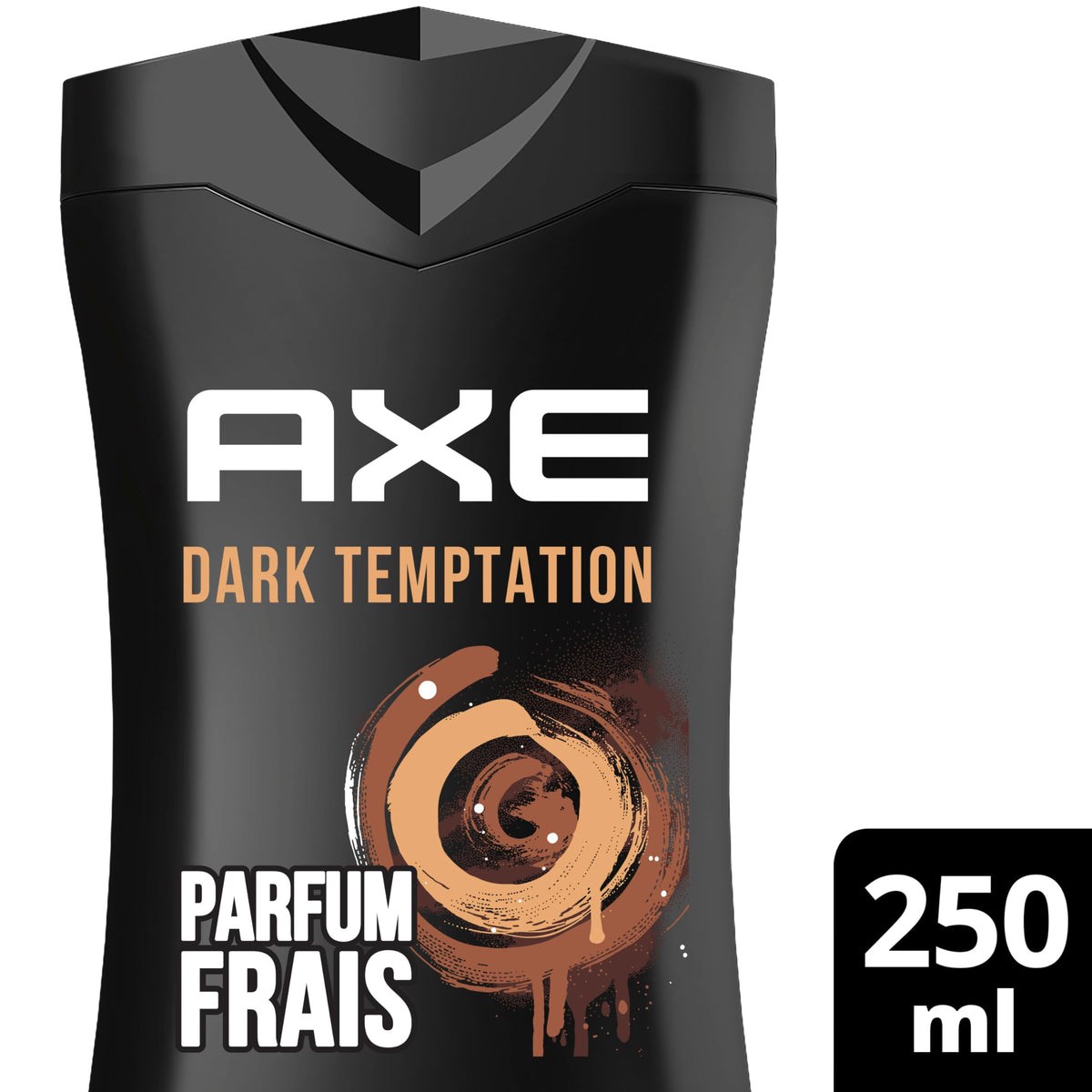 AXE Dark Temptation bottle pour shot showing rich lather and scent.