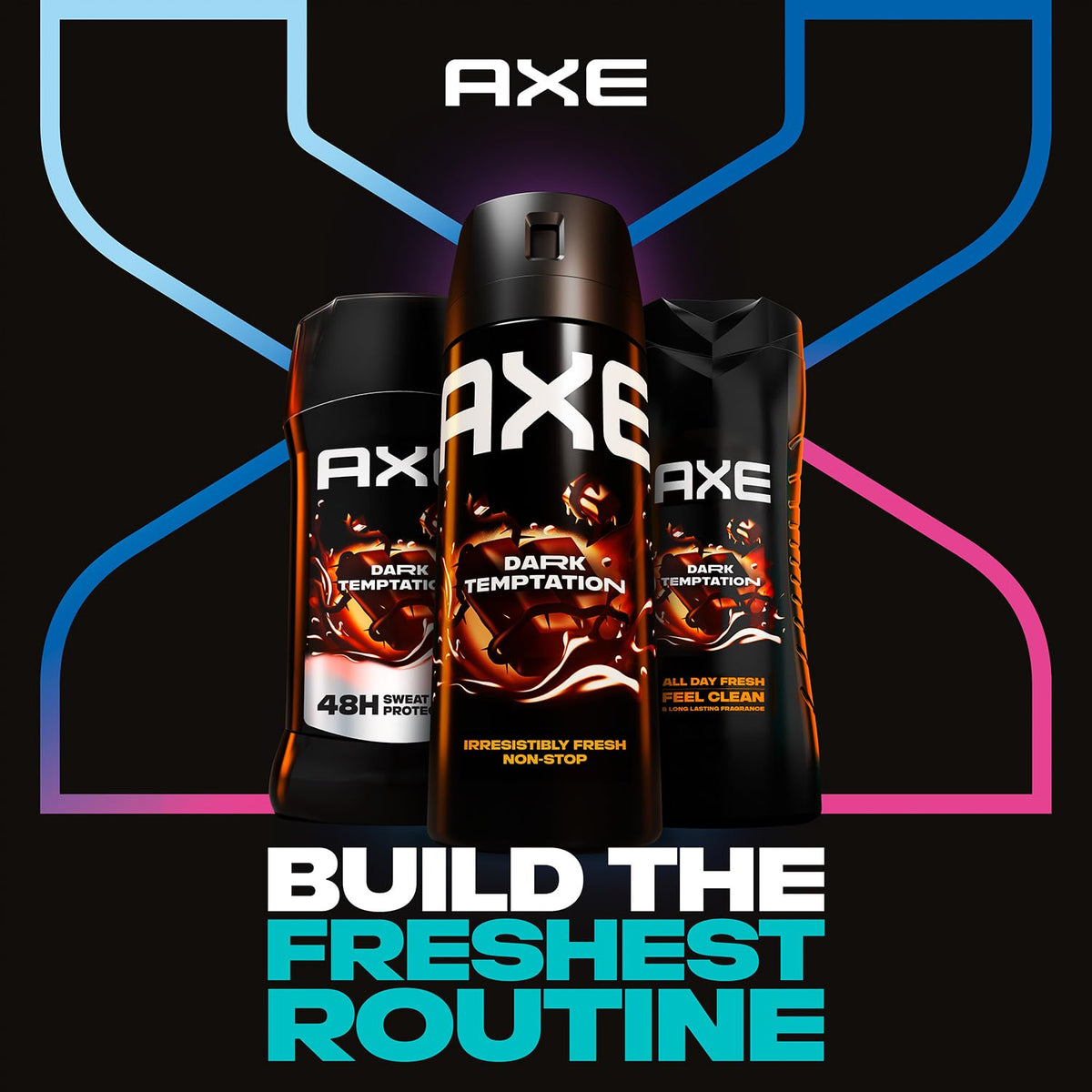 AXE Dark Temptation lifestyle shot suggesting confident everyday wear.