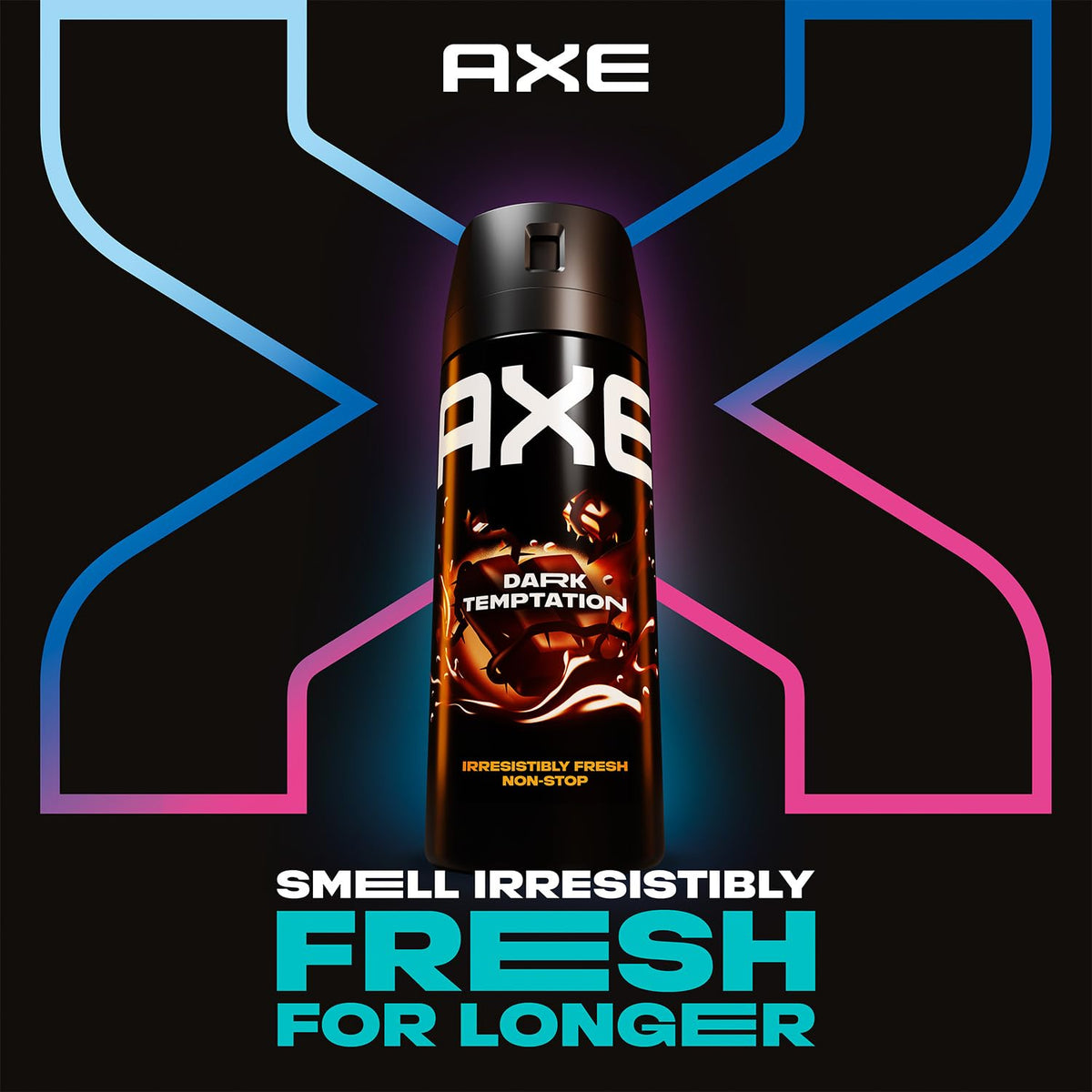 AXE Dark Temptation mist spray capturing portable freshness for any moment.