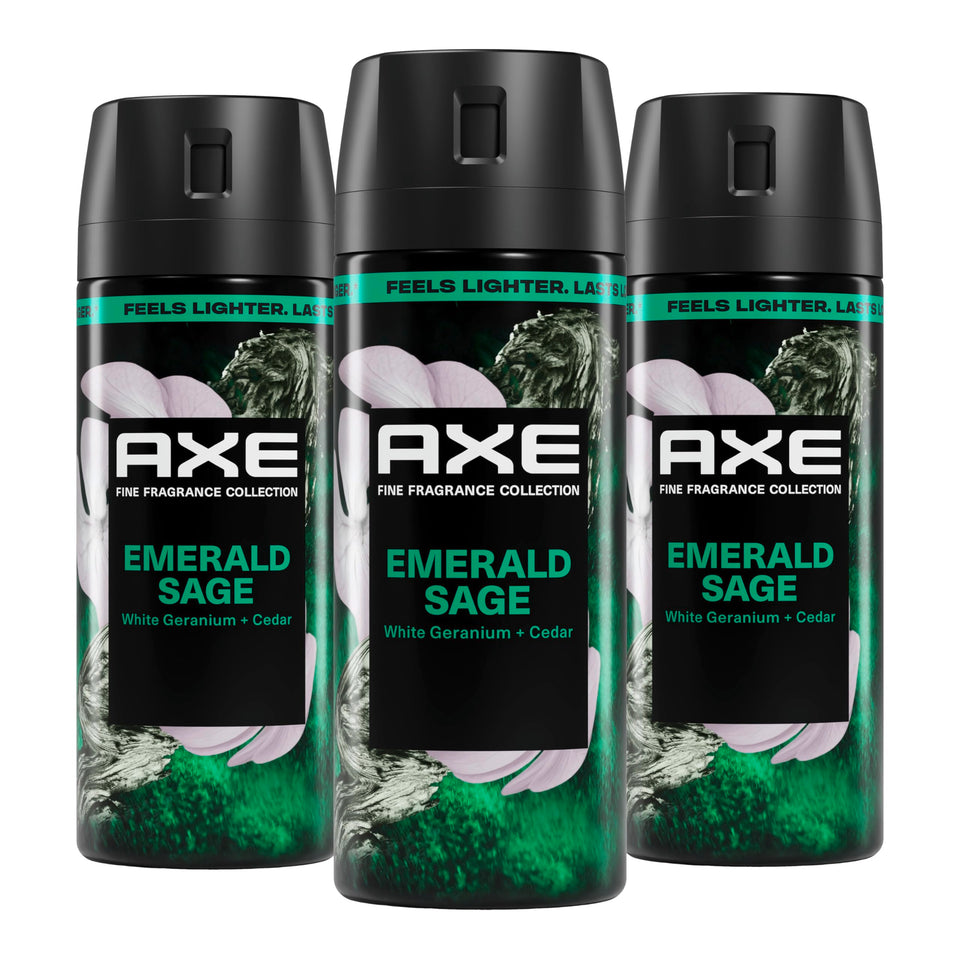 Axe Emerald Sage bottle front shows forest-inspired fragrance for daily freshness