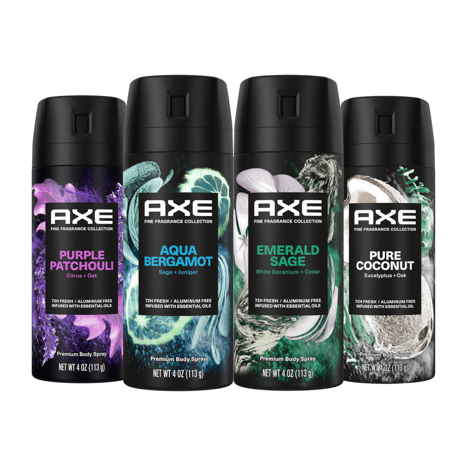 AXE Emerald Sage bottle close-up highlighting cedar and patchouli notes for daily freshness.