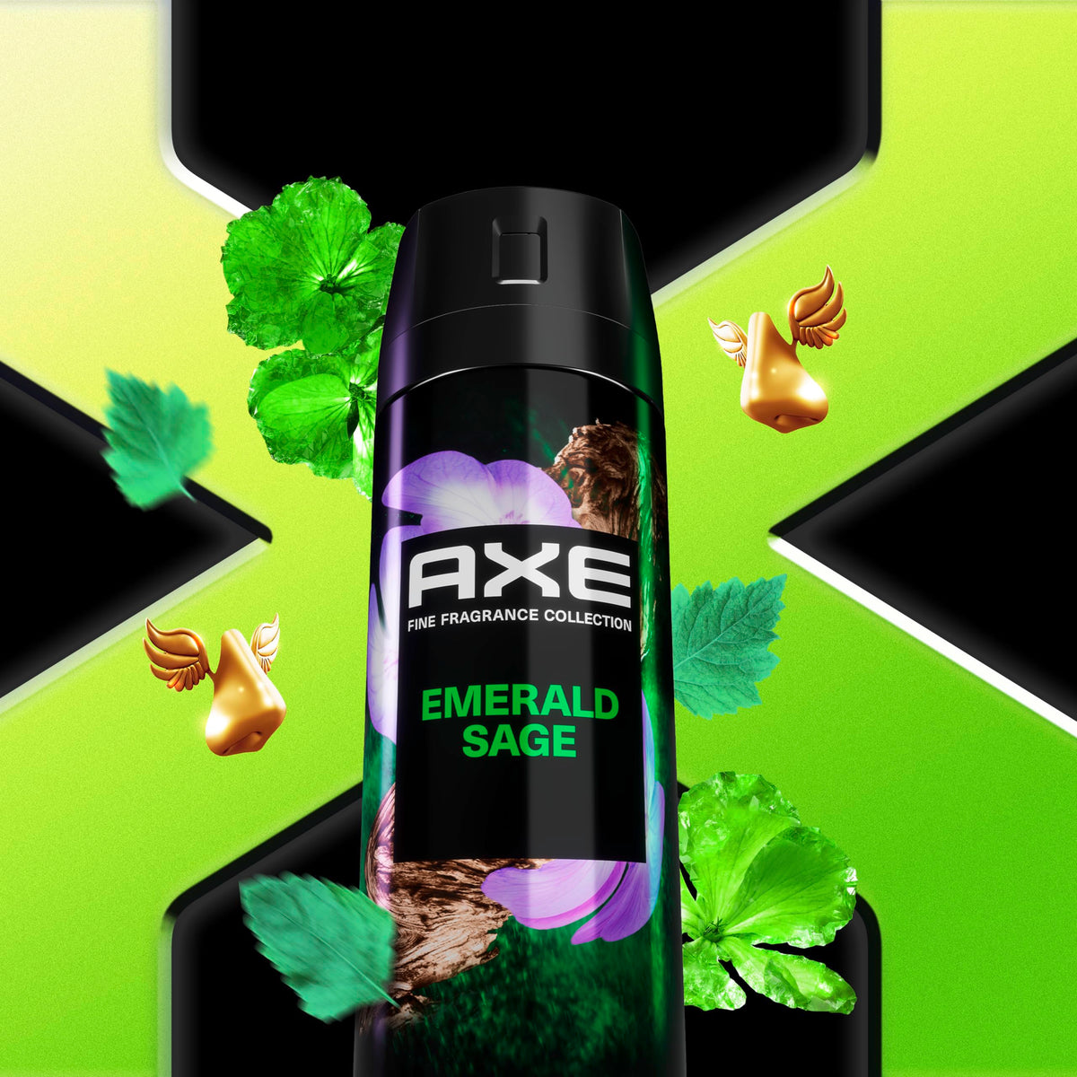 AXE Purple Patchouli spray showcasing citrus and oak notes for evenings.