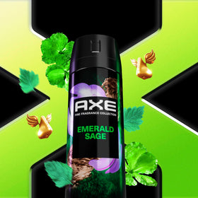 AXE Purple Patchouli spray showcasing citrus and oak notes for evenings.