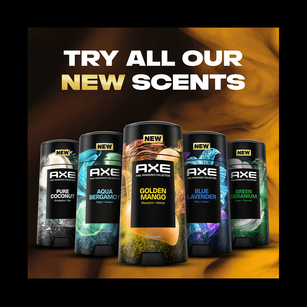 AXE Golden Mango deodorant stick with other AXE products for complete refresh routine.