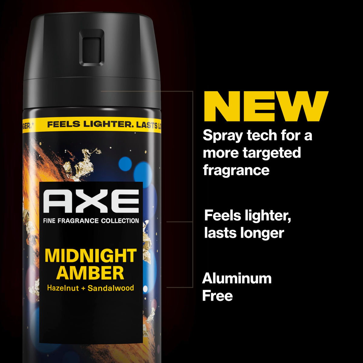 AXE Midnight Amber packaging front presents premium design and brand appeal.