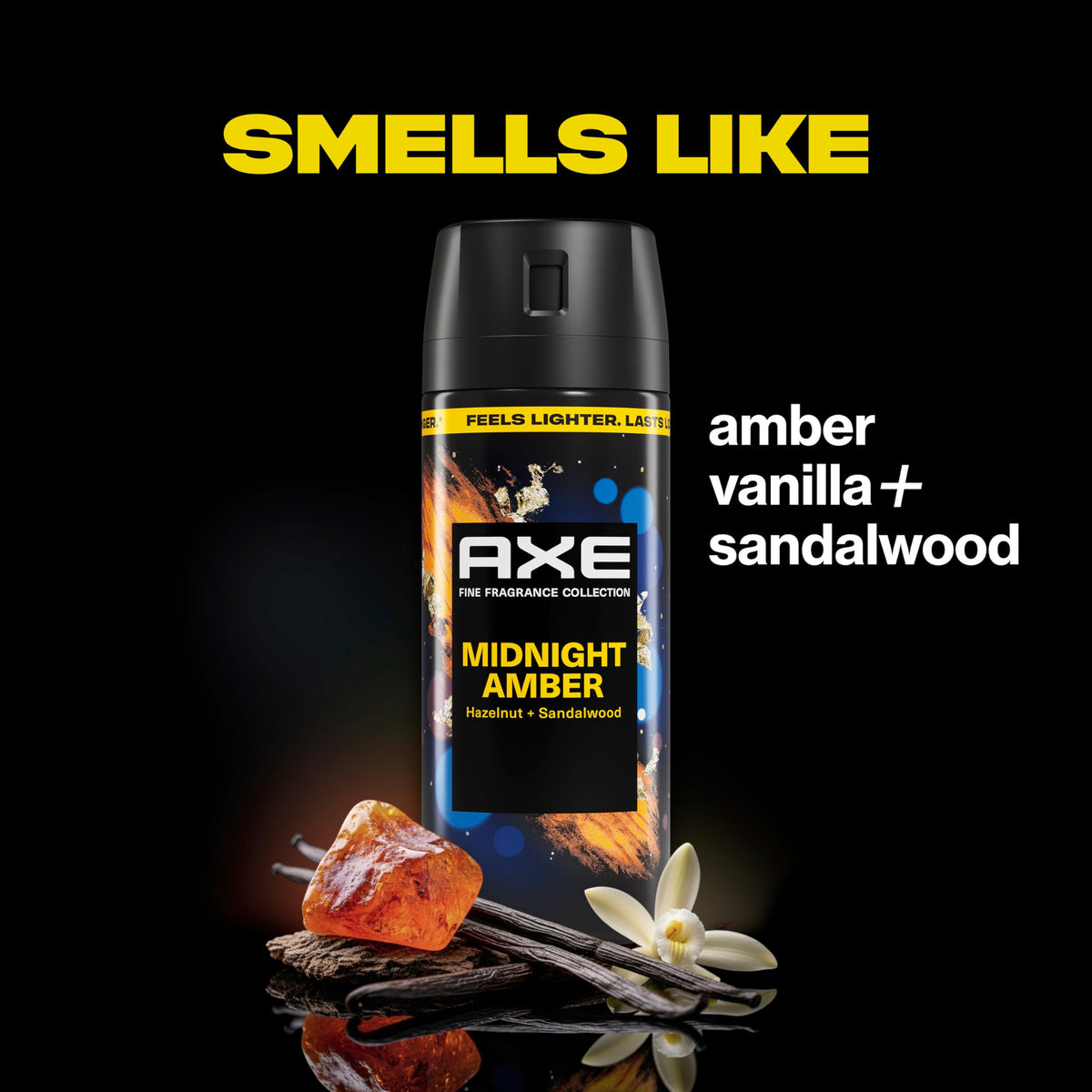 AXE Midnight Amber spray dispense demonstrates targeted application and longevity.