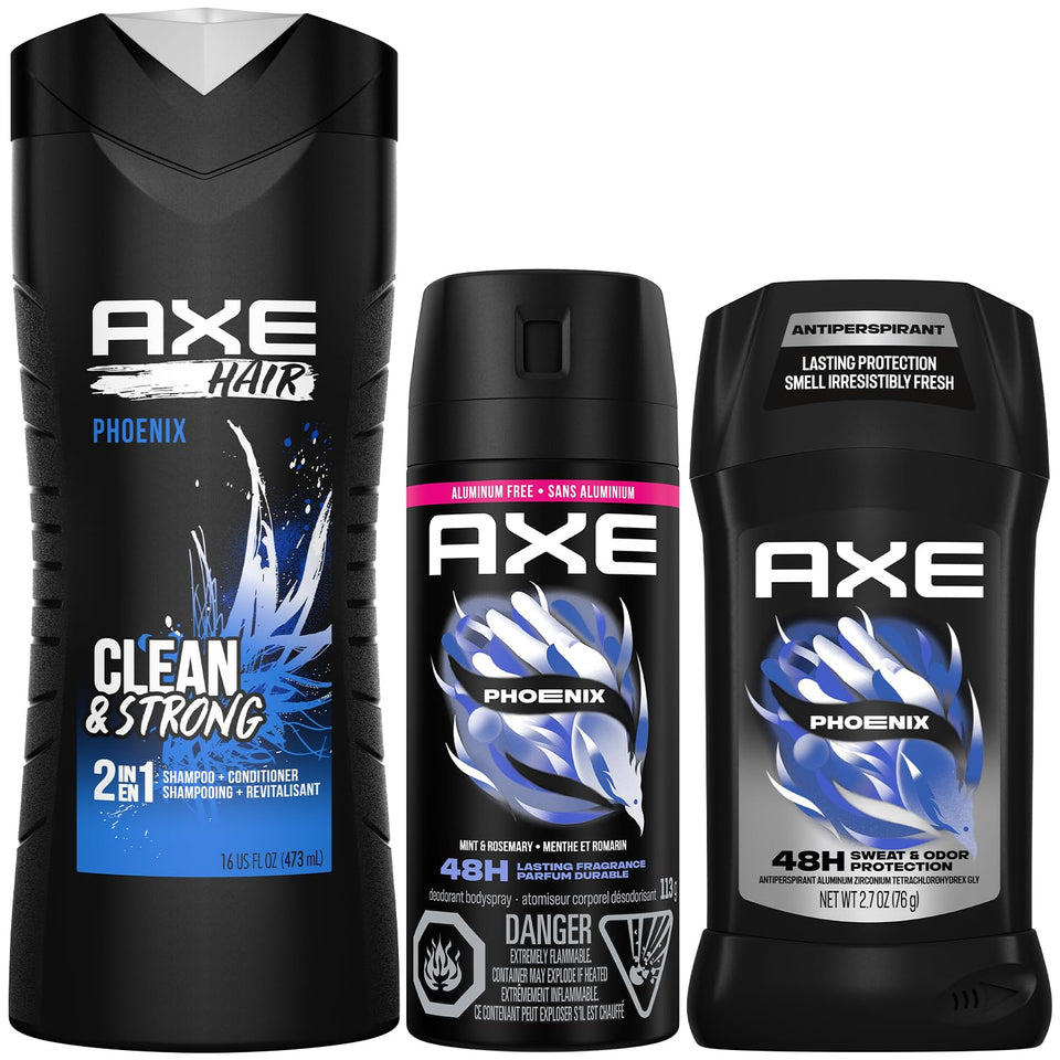 AXE Phoenix 2-in-1 bottle for fast hair cleansing and conditioning.