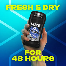 AXE Phoenix shower essentials on shelf for streamlined grooming.