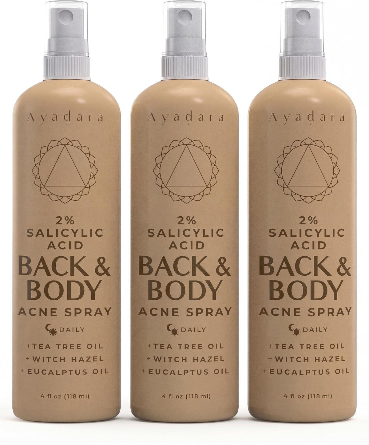 AYADARA Acne Body Spray Back 3-Pack targets back acne with a quick-absorbing formula.